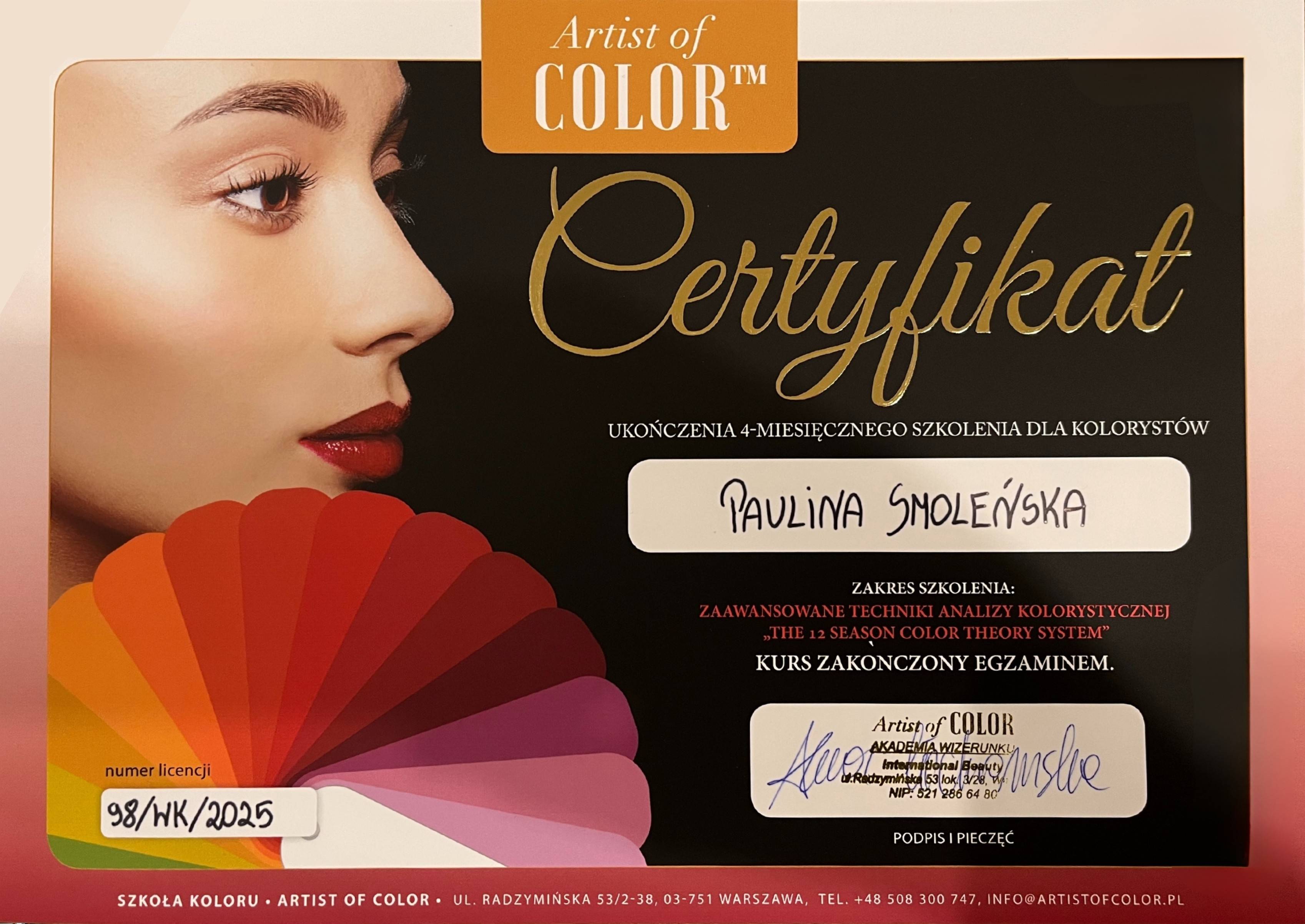 Certyfikat stylistki